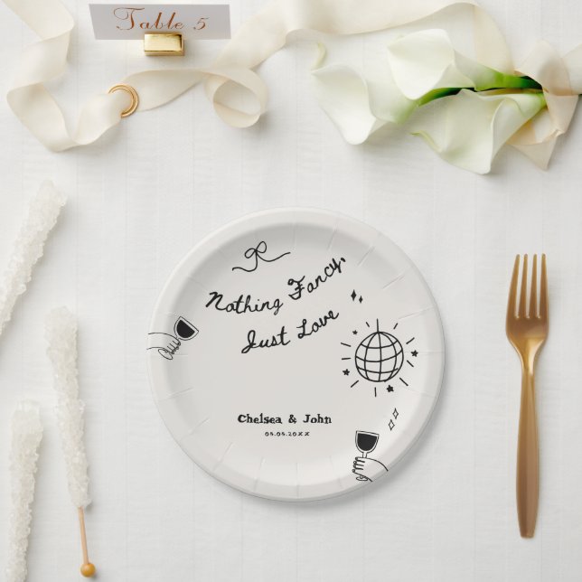 Nothing Fancy Just Love French Handwritten Wedding Paper Plate (Wedding)