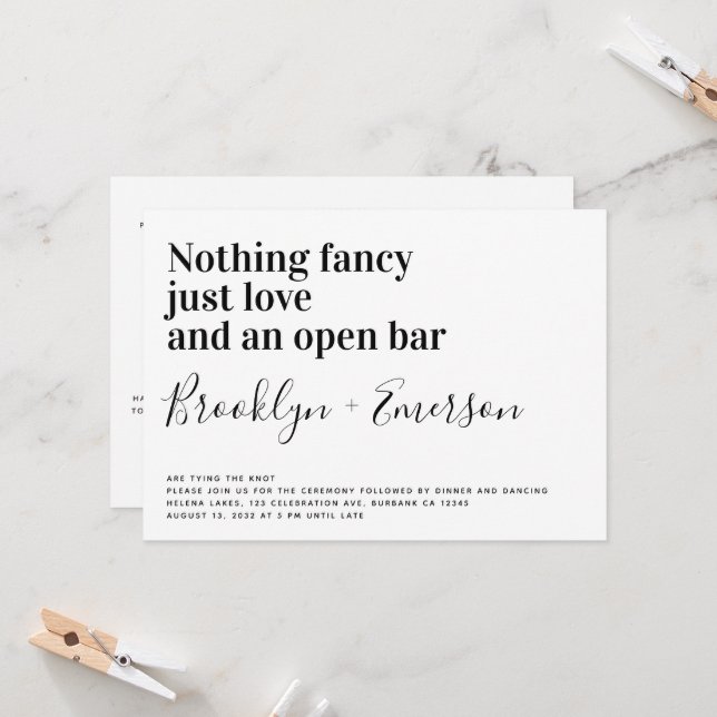 Nothing Fancy Just Love Funny Details Wedding Invitation (Front/Back In Situ)