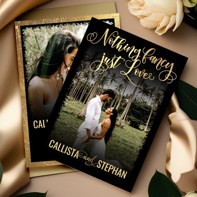 Nothing Fancy Just Love Gold Black Photo Wedding Invitation (Creator Uploaded)