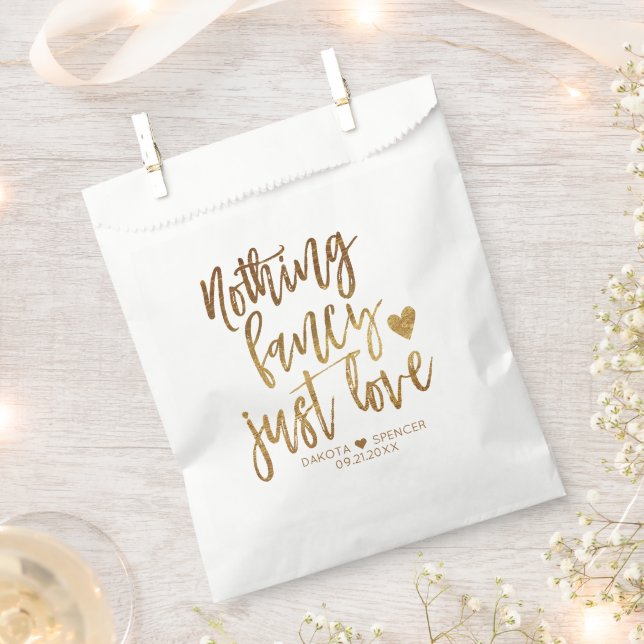 Nothing Fancy Just Love | Gold Heart Micro Wedding Favour Bags (Clipped)