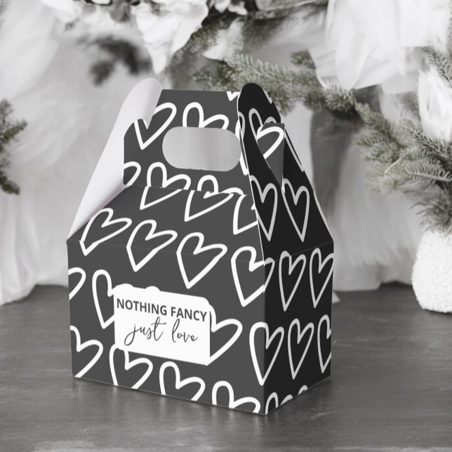 Nothing Fancy Just Love Heart Pattern Wedding Favour Box (Nothing Fancy Just Love Heart Pattern Wedding Favor Boxes from Ricaso. Dark grey & white design)