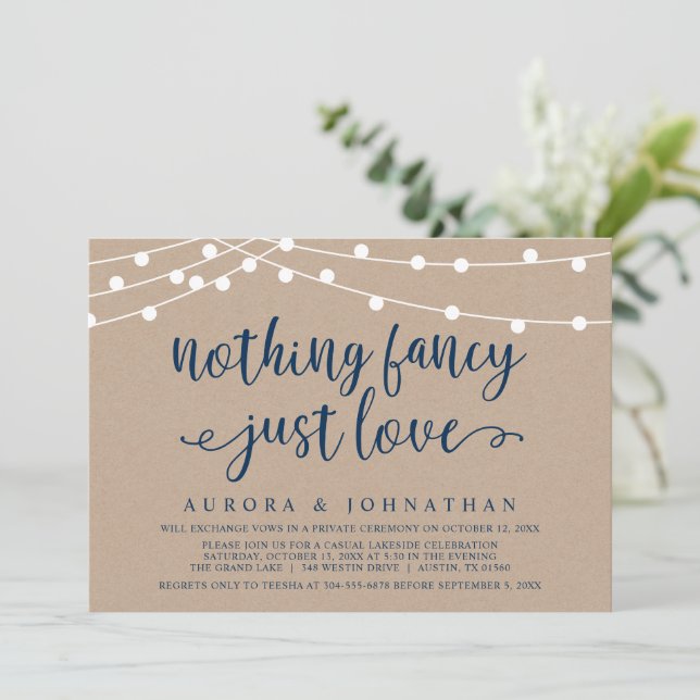 Nothing Fancy, Just Love, Kraft Wedding Elopement  Invitation (Standing Front)