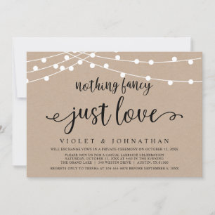Nothing Fancy, Just Love, Kraft Wedding Elopement  Invitation