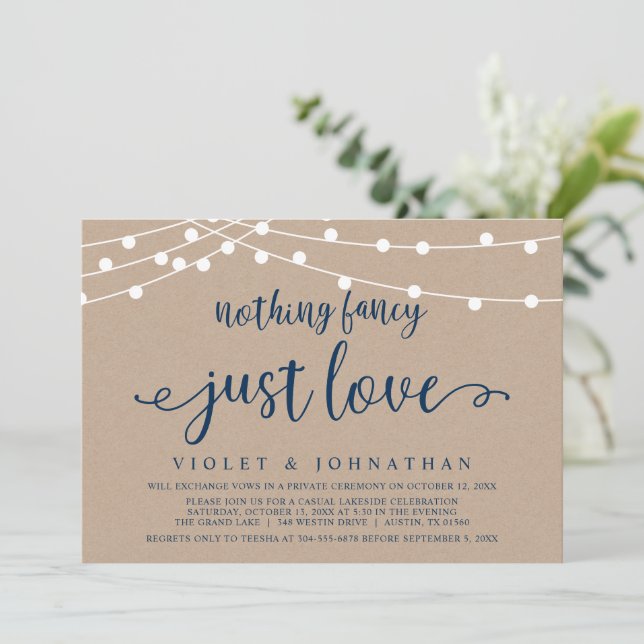 Nothing Fancy, Just Love, Kraft Wedding Elopement  Invitation (Standing Front)