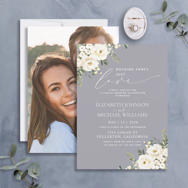 Nothing Fancy Just Love Light Grey Photo Wedding Invitation (Creator Uploaded)