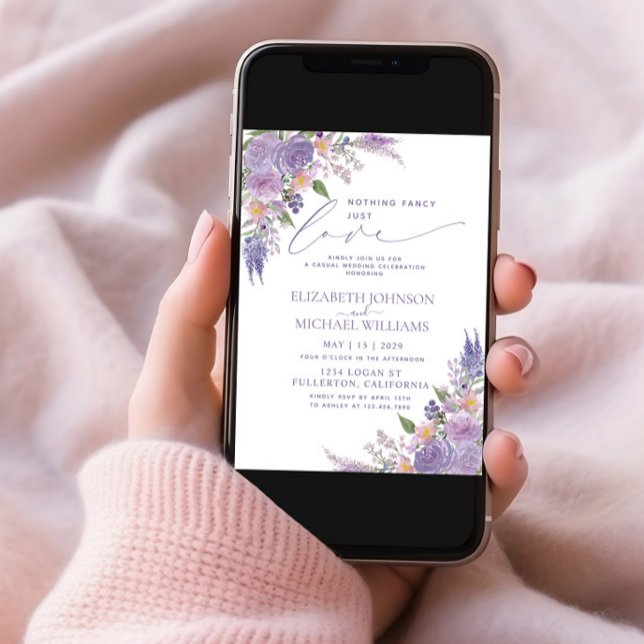 Nothing Fancy Just Love Lilac Lavender Photo Invit Invitation (Creator Uploaded)