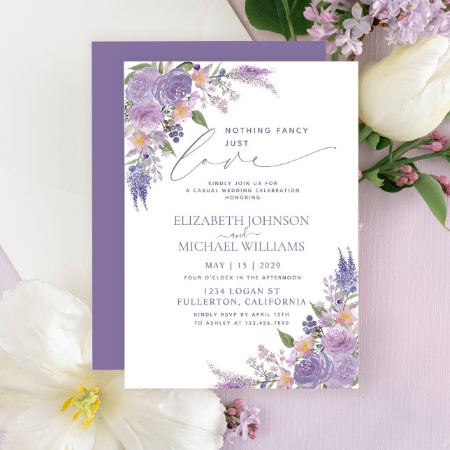 Nothing Fancy Just Love Lilac Lavender Wedding Invitation (Creator Uploaded)