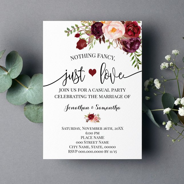 Nothing Fancy Just Love Marsala Elopement Invite (Creator Uploaded)