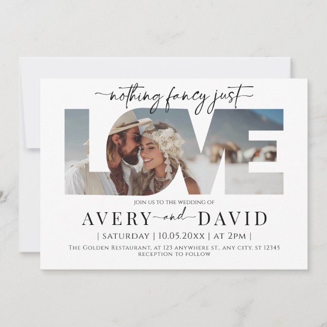 Nothing Fancy Just Love Minimal Wedding  Invitatio Invitation (Front)
