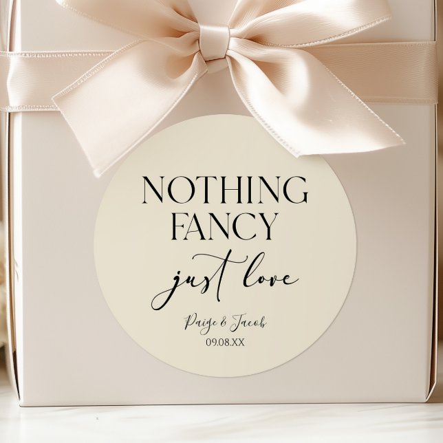 Nothing Fancy Just Love Minimalist Casual Wedding Classic Round Sticker (Creator Uploaded)