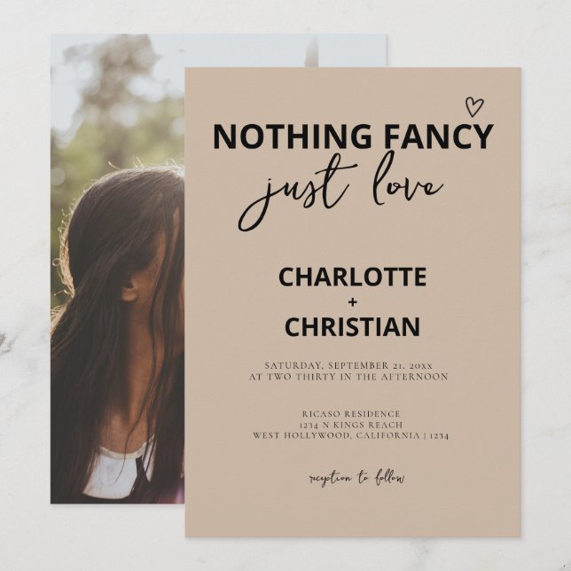 Nothing Fancy Just Love Minimalist Kraft Wedding Invitation (Front/Back)