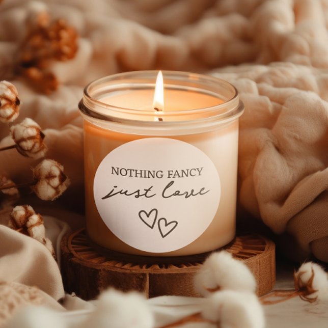 Nothing Fancy Just Love Minimalist Wedding Classic Round Sticker (Nothing Fancy Just Love Minimalist Wedding Classic Round Stickers from Ricaso. Modern black & white)