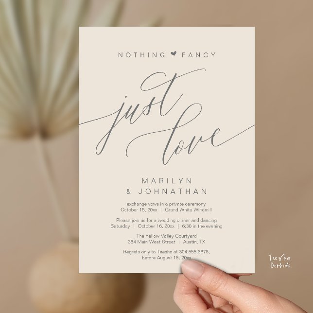 Nothing Fancy Just Love Minimalist Wedding Dinner Invitation (Nothing Fancy Just Love Modern Wedding Reception Dinner Invitation Card in Cream Grey)