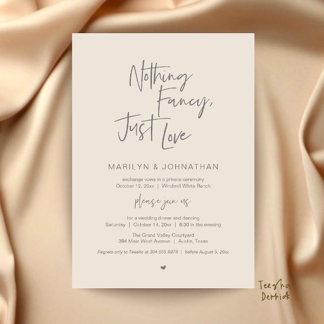 Nothing Fancy Just Love Minimalist Wedding Dinner Invitation (Nothing Fancy Just Love Minimalist Wedding Dinner Invitation Card in Cream and Dark Grey)