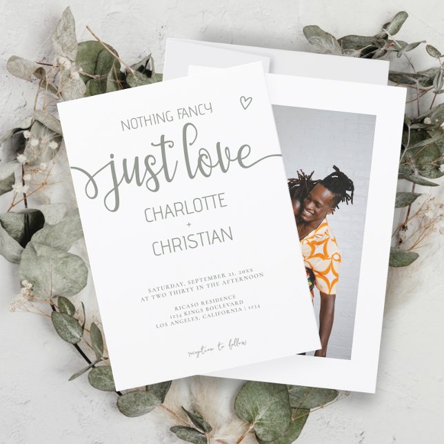Nothing Fancy Just Love Minimalist Wedding Invitation (Nothing Fancy Just Love Minimalist Wedding Invitations from Ricaso. Sage green and white)