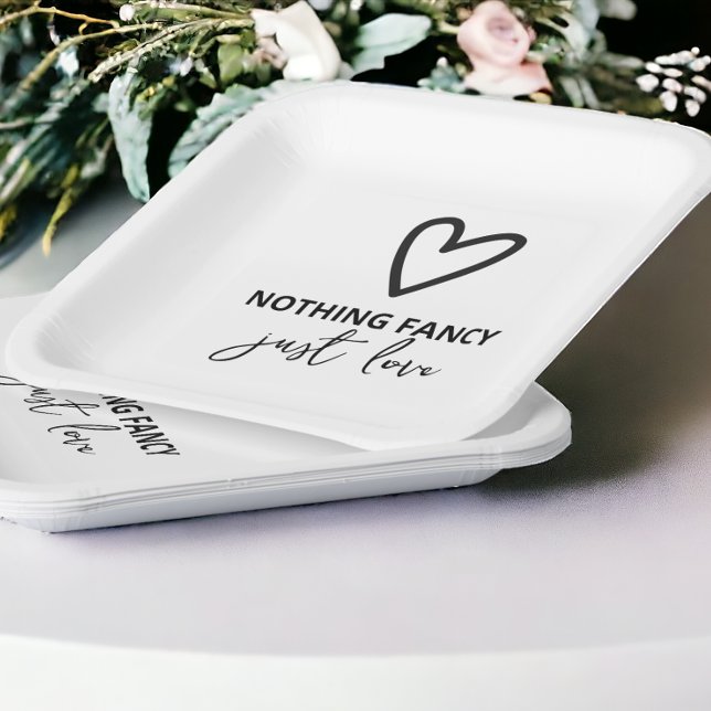 Nothing Fancy Just Love Minimalist Wedding Paper Plate (Nothing Fancy Just Love Minimalist Wedding Paper Plates from Ricaso. Reception decor & accessories)