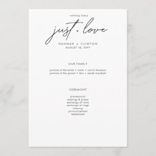 Nothing Fancy Just Love Minimalist Wedding Programme
