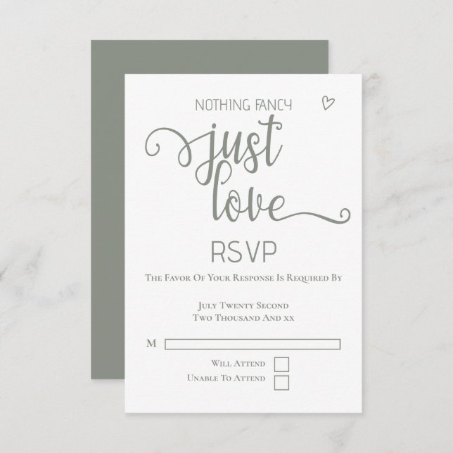 Nothing Fancy Just Love Minimalist Wedding RSVP Card (Front/Back)