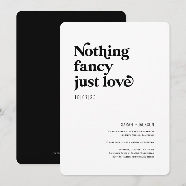 Nothing fancy just love modern elopement wedding invitation (Front/Back)