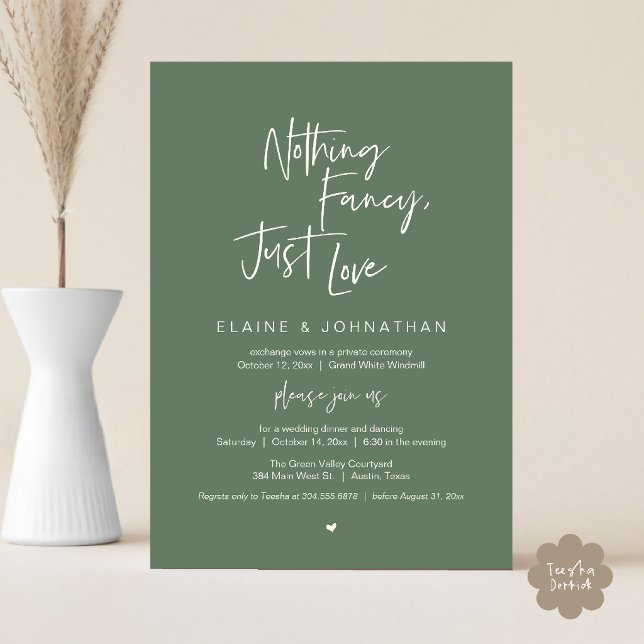 Nothing Fancy Just Love Modern Minimalist Casual Invitation (Nothing Fancy Just Love Modern Minimalist Casual Wedding Dinner Invitation Card in Sage Green)