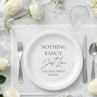 Nothing Fancy Just Love Modern Minimalist Wedding Paper Plate