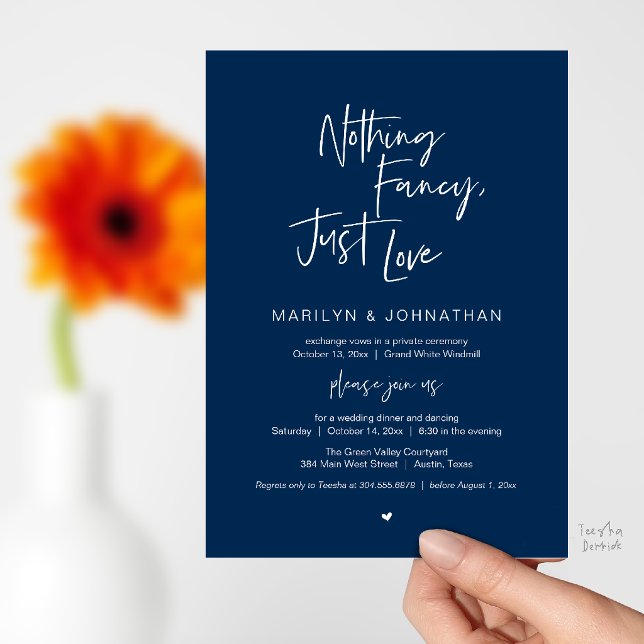 Nothing Fancy Just Love, Modern Reception Dinner  Invitation (Nothing Fancy Just Love, Modern Reception Dinner Invitation Card in Navy Blue)