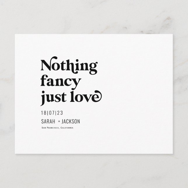 Nothing fancy just love, Modern save the date Anno Announcement Postcard (Front)