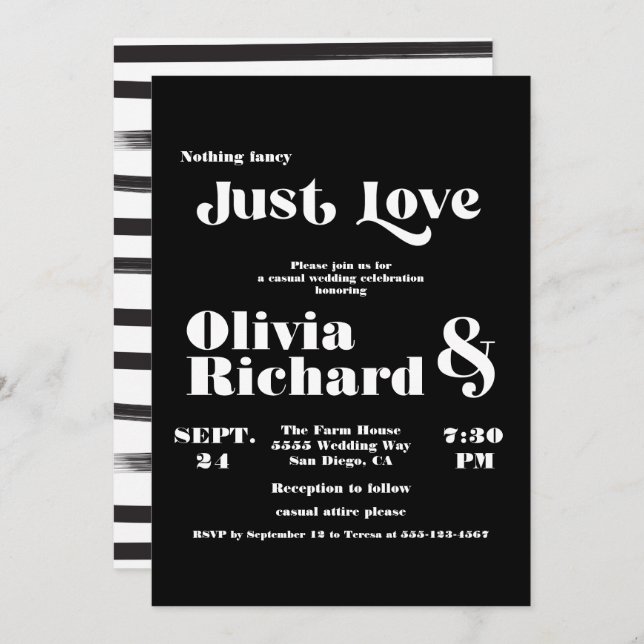 Nothing Fancy Just Love Modern Typography Wedding Invitation (Front/Back)