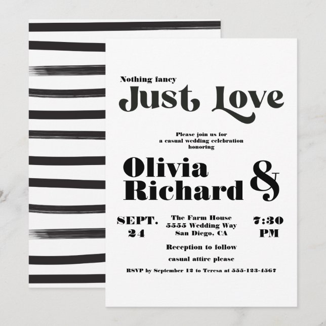 Nothing Fancy Just Love Modern Typography Wedding Invitation (Front/Back)