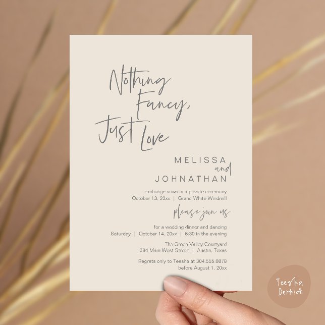 Nothing Fancy Just Love, Modern Wedding Dinner  Invitation (Nothing Fancy Just Love, Modern Wedding Dinner Invitation Card in Cream Grey)