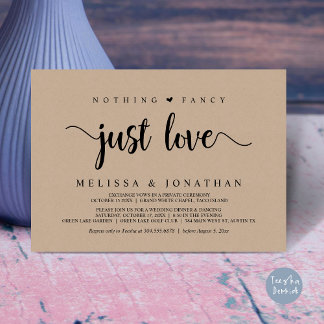 Nothing Fancy Just Love, Modern Wedding Elopement Invitation