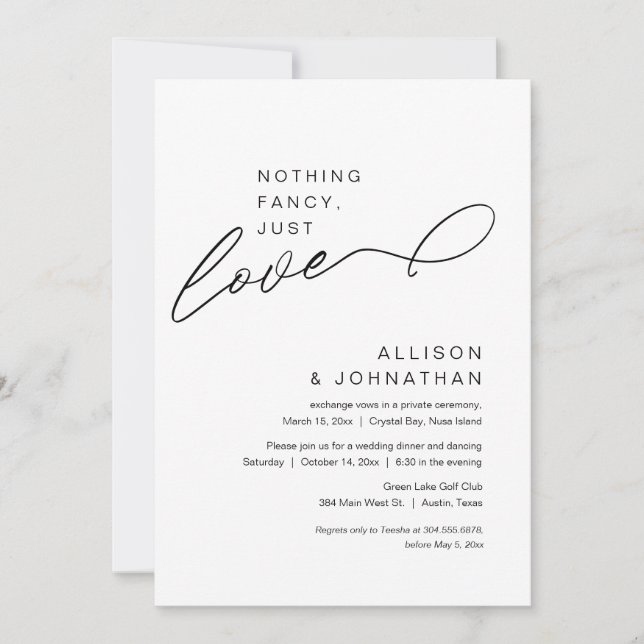 Nothing Fancy, Just Love, Modern Wedding Elopement Invitation (Front)