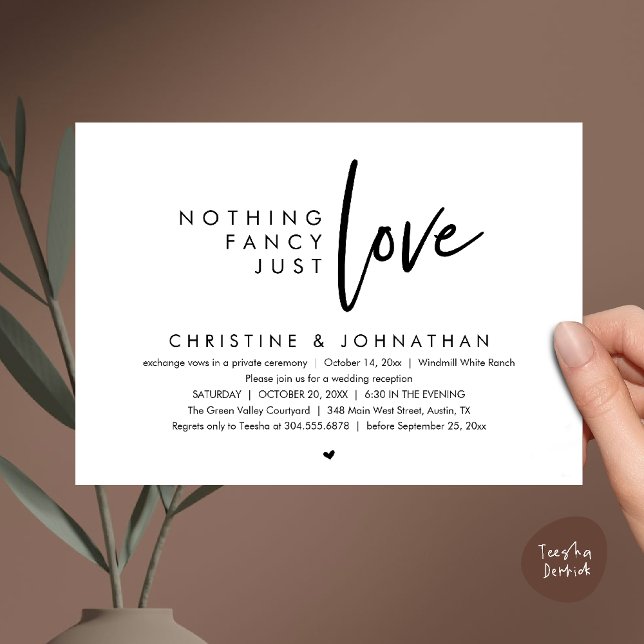 Nothing Fancy, Just Love, Modern Wedding Reception Invitation (Nothing Fancy, Just Love, Modern Wedding Reception Dinner Lunch Brunch Invitation Card Black White)