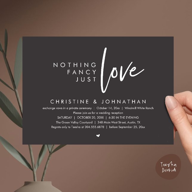 Nothing Fancy, Just Love, Modern Wedding Reception Invitation (Nothing Fancy, Just Love, Modern Wedding Reception Dinner Lunch Brunch Invitation Card Charcoal Grey)