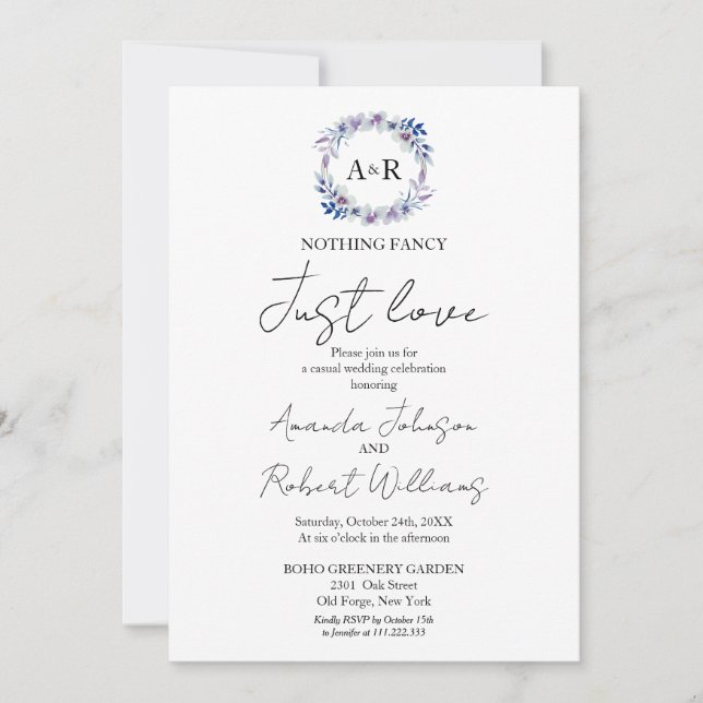 Nothing Fancy Just Love Monogram Wedding Invitatio Invitation (Front)