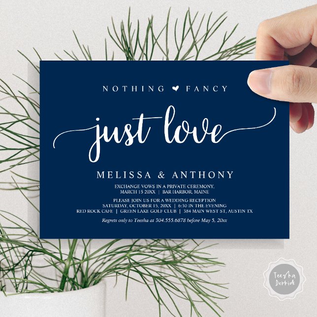 Nothing Fancy Just Love, Navy blue, elopement Invi Invitation (Nothing Fancy Just Love, Elopement, Rustic Wedding Invitation Card, in Navy Blue)