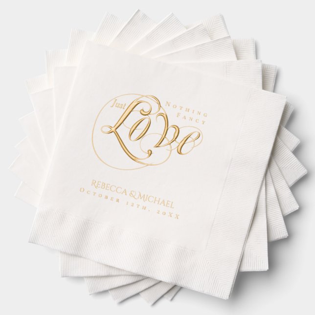 Nothing Fancy Just Love Personalised Wedding Foil Napkins (Insitu (Stacked))