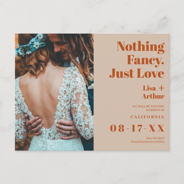 Nothing fancy just love photo boho save the date postcard (Front)