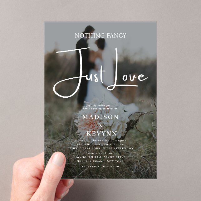 Nothing Fancy Just Love Photo Wedding  Acrylic Invitations (Insitu (Handheld))