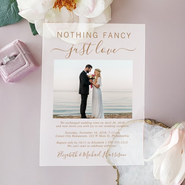 Nothing Fancy Just Love Photo Wedding Reception Acrylic Invitations (Make your wedding reception unforgettable with stunning acrylic invitations—modern, elegant, unique!)