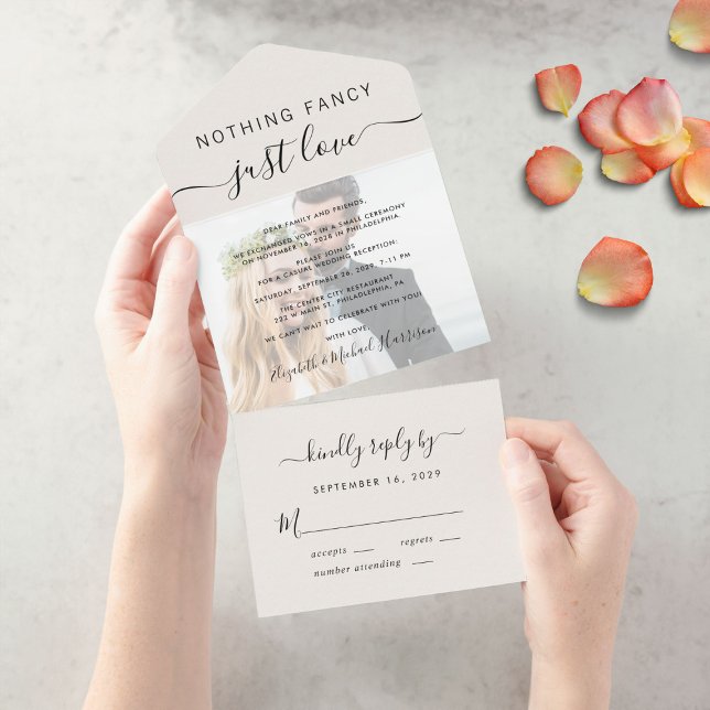 Nothing Fancy Just Love Photo Wedding Reception All In One Invitation (Creator Uploaded)