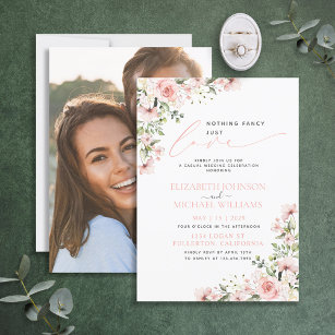 Nothing Fancy Just Love Pink Floral Photo Wedding Invitation