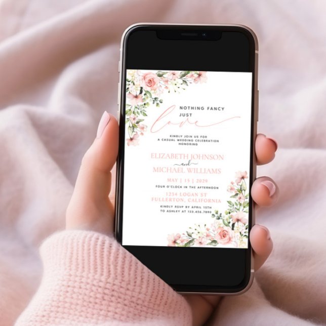 Nothing Fancy Just Love Pink Floral Wedding Invitation (Creator Uploaded)