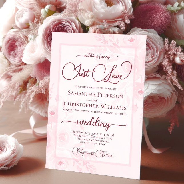 Nothing Fancy Just Love Pink Peonies Boho Wedding Invitation (Creator Uploaded)