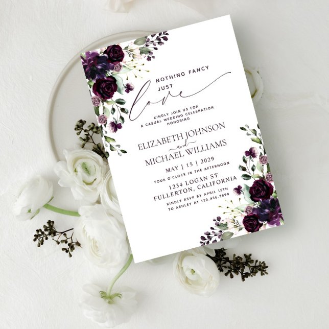 Nothing Fancy Just Love Plum Purple Casual Wedding Invitation (Creator Uploaded)