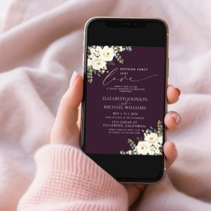 Nothing Fancy Just Love Plum Purple Floral Wedding Invitation