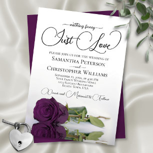 Nothing Fancy Just Love Plum Purple Rose Wedding Invitation