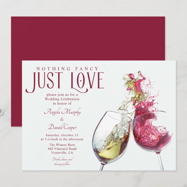 Nothing Fancy Just Love Red White Wine Wedding Invitation (Front/Back)