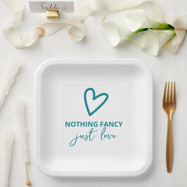 Nothing Fancy Just Love Retro 70s Wedding Paper Plate (Wedding)