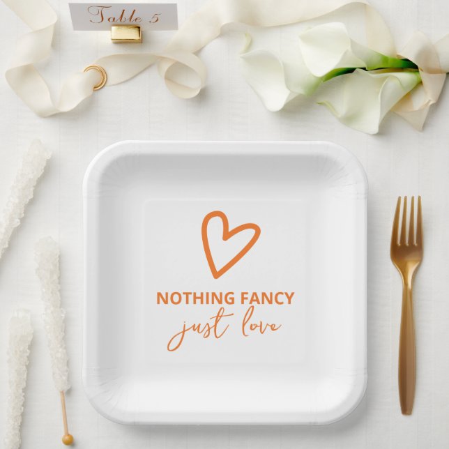 Nothing Fancy Just Love Retro 70s Wedding Paper Plate (Wedding)